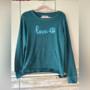 🐾 Animal Rescue Site Love Paw Thermal Top Teal Waffle Knit Medium